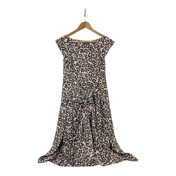 Piazza Del Tempio Anthropologie Brown Animal Print Shift Dress 100% Line… - Picture 1 of 15